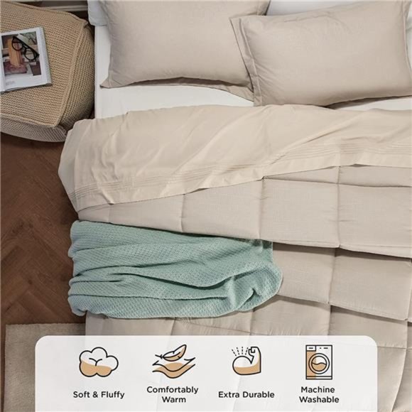 Queen Comforter Sets - Sand Basket Weave Pattern Down Alternative Comforter Sets - Picture 2 of 6